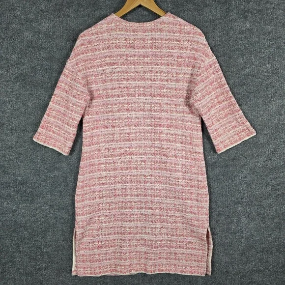 St John Jacket M Pink Tweed Knit Cardigan Duster Long Blazer Wool Blend Sweater - Picture 4 of 13